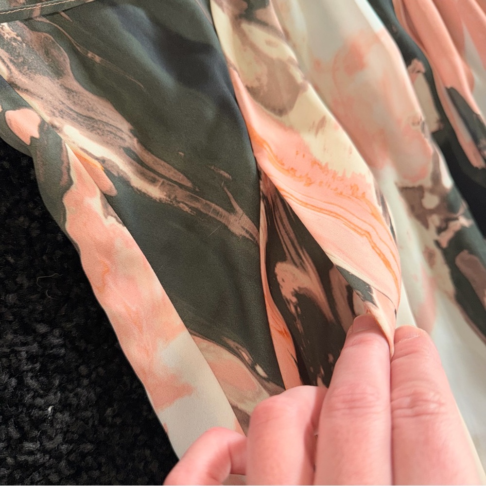Bar III Marble Print Wrap Dress Blush Pink Black V-Neck Tie Waist Mini - Size XS - Picture 7 of 9